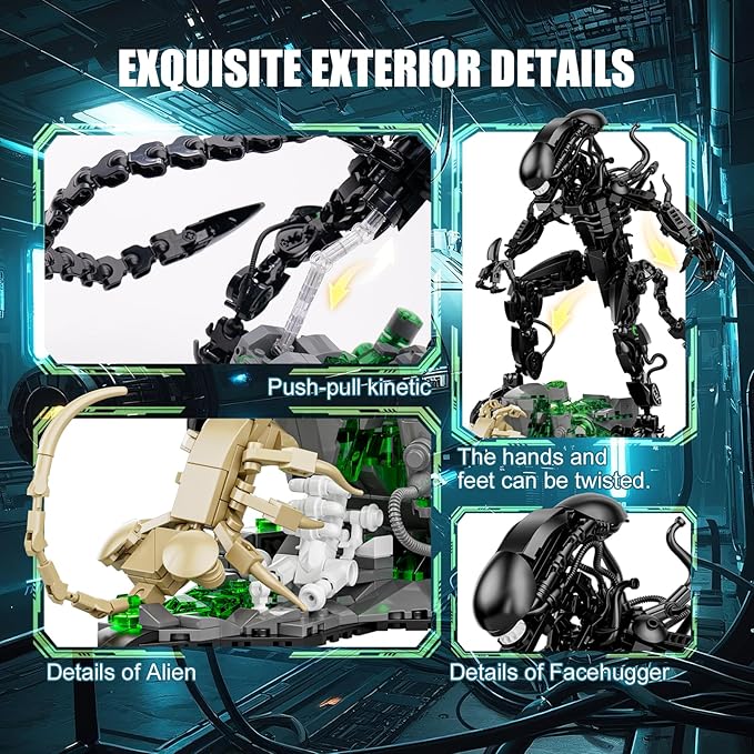 Xenomorph Building Set MOC Alien Action Figure Kit Compatible with Lego Horror Sci - Fi Collectible Model Figure &amp Detailed Base for Adults Kids Birthday for Movie Fans Aged 8+ 958PCS