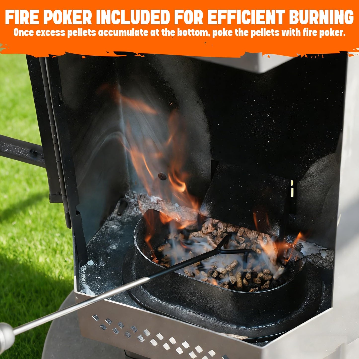 ONLYFIRE OUTDOOR LIVING 80" Premium Wood Pellet Patio Heater with Glass Window, Portable Pellet Heater with Wheel, Modern Fire Pit for Patio Backyard Garden Villa Outdoor Restaurant, 70,000BTU, FP058