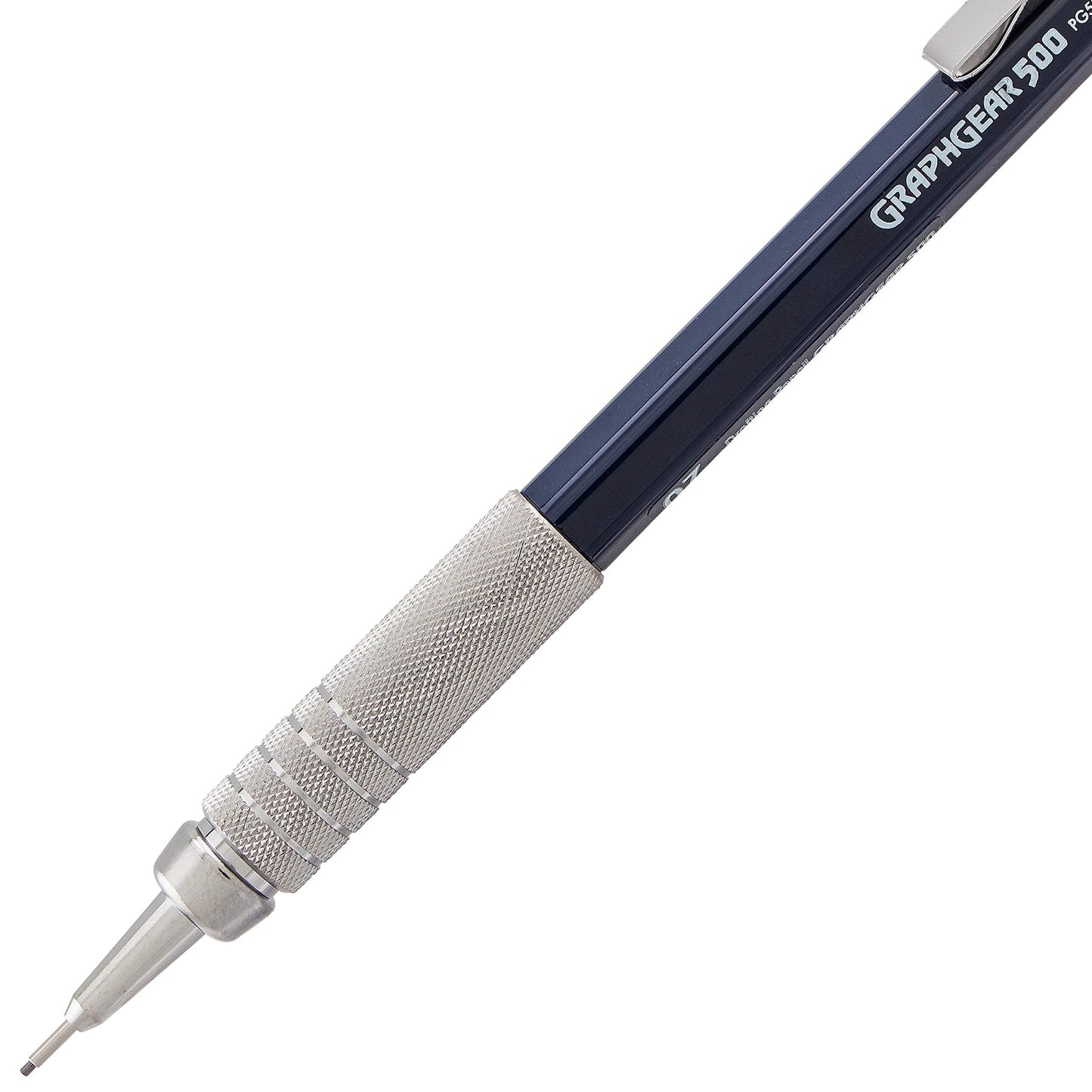 Pentel GraphGear 500 Automatic Pencil Kit, 0.7mm, Refill Leads, Block Eraser 2 Pack (PG527LEBP2)