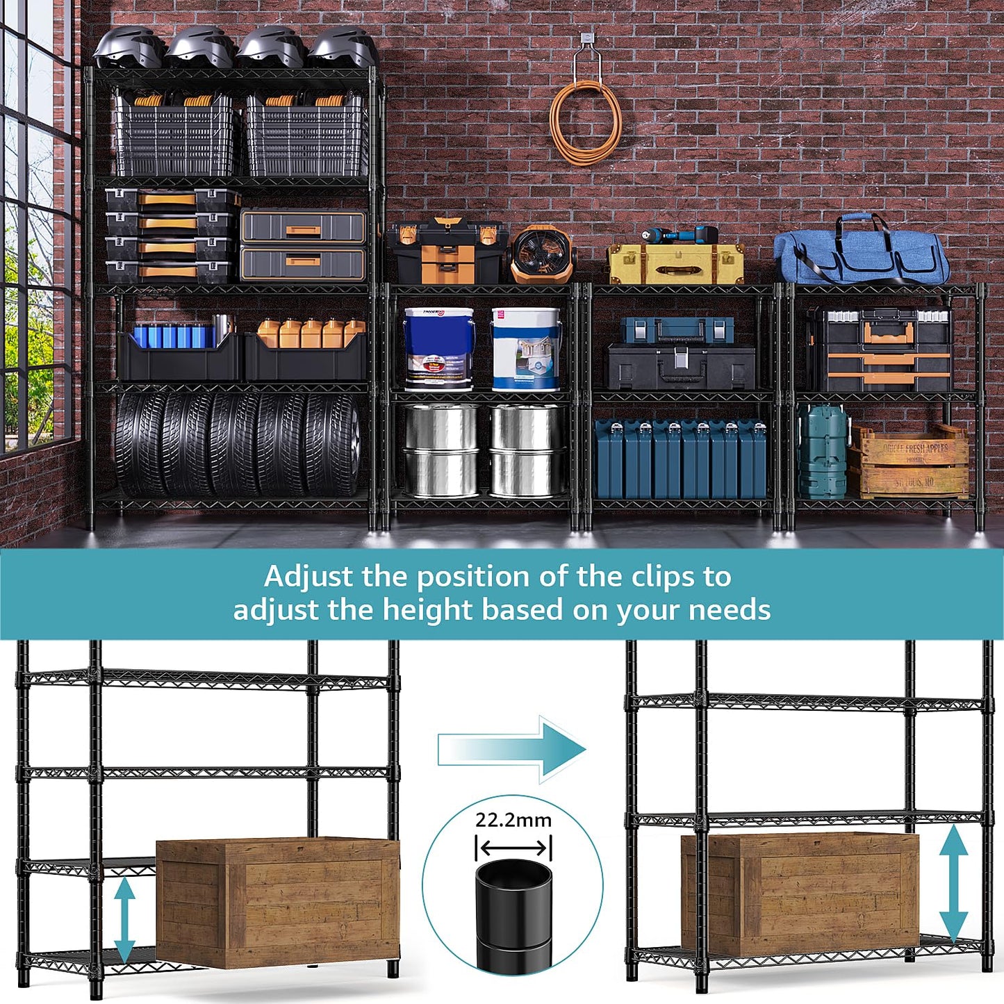 M MZG 5-Shelf Storage Shelves,Wire Shelving Heavy Duty Metal Storage Shelving Unit Adjustable Garage Shelving Rack Pantry Kitchen (Black, 5 Tier,17.7" D x 47.2" W x 76.7" H)