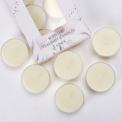 Vanilla Scented Tealight Candles 6Pcs, Natural Soy Tea Lights Candle - 8 Hour Long Burning with Essential Oil for Home Decor, Dinner, Weddings, Party