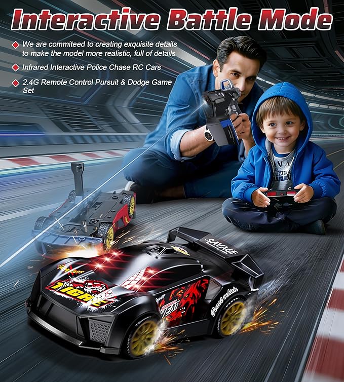 Interactive Battle RC Car Set - RC Drift Car Innovative Ejection Launcher with Dual Remotes 2.4G Sensor Chase Game Parent-Child Interactive Toy Car for Kids Ages 6+