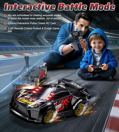 Interactive Battle RC Car Set - RC Drift Car Innovative Ejection Launcher with Dual Remotes 2.4G Sensor Chase Game Parent-Child Interactive Toy Car for Kids Ages 6+