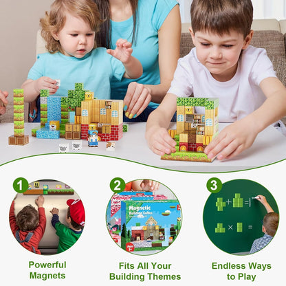 Fitrobust 100PCS Magnetic Blocks, Magnetic Building Blocks, 0.98in Magnetic Building, STEM Game Stacking Toys for Kids, Birthday Gifts for Boys and Girls Age 3+ Years Old