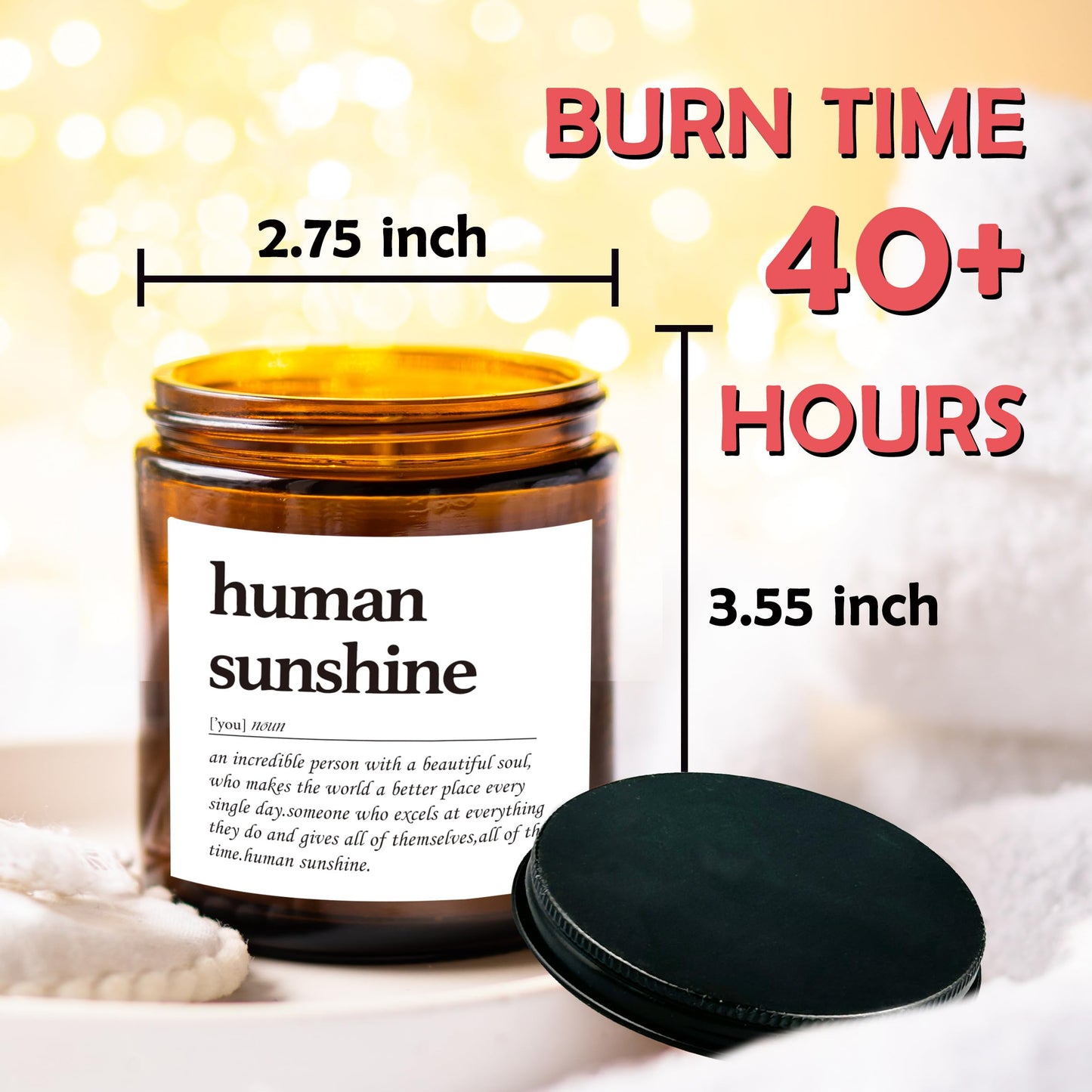 HIWX Human Sunshine Scented Candle - Appreciation Gifts for Teachers & Coworkers, Inspirational Thank You Christmas Soy Jar Candle, Lavender, Vetiver, Sandalwood Scented 8oz Holders