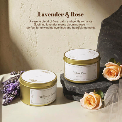 Flexi-Casa Lavender & Rose Aromatherapy Candle Set, 2 Pack Floral Soy Wax Tin Candles, Long Lasting Scented Candles for Home, Relaxation, Stress Relief, Travel Size Gifts for Women