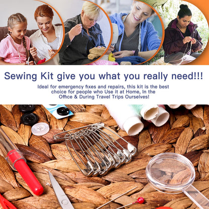 JUNING Sewing Kit with Case Portable Sewing Supplies for Home Traveler, Adults, Beginner, Emergency, Contains Thread, Scissors, Needles,Measuring Tape
