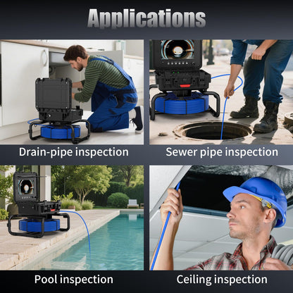 JINXINEBAY 10 Inch IPS Sewer Inspection Camera with 512Hz Locator, 1080P AHD, 50M Cable, DVR, Auto Self-Leveling, 5X Zoom, TF Card, LED Lights for Pipe/Wall/Drain (100FT)