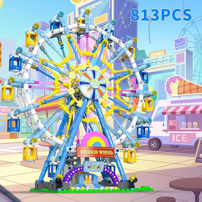 2026 Newly Upgrade Ferris Wheel Building Set with Fairy Light Two-Way Rotating Ferris Wheel Building Blocks Set of 813 PCS Amusement Park Model Kit for Kids Ages 8+ Ideas Gift for Boys and Girls