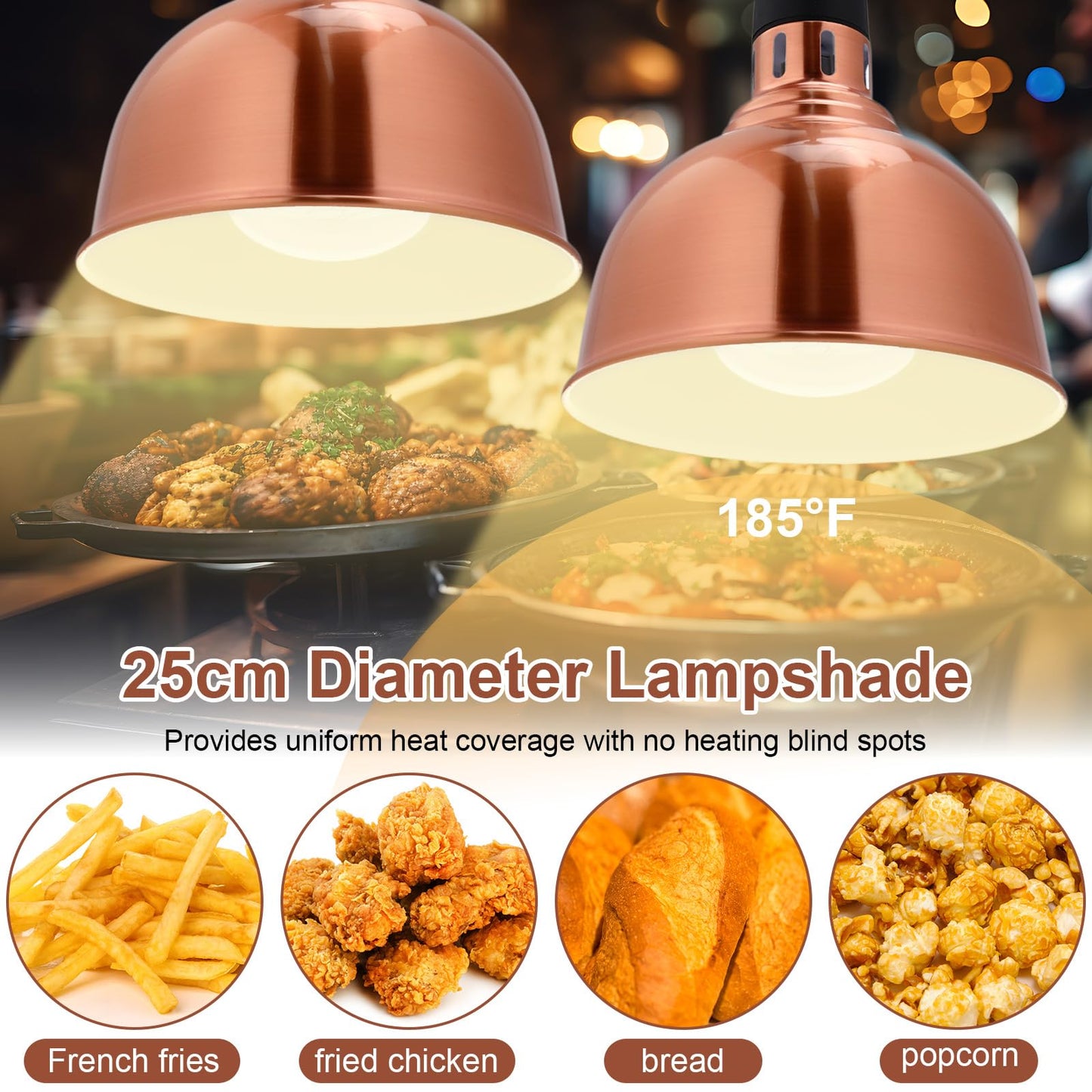 Nuanchu 2 Pack Hanging Food Heat Lamp Retractable with 250w Heating Bulb Commercial Infrared Food Service Warmer Fry Heating Light for Buffet Restaurant Kitchen Use(Copper,Dia 25cm)