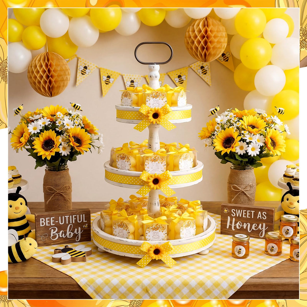 MTLEE 24 Sets Bee Baby Shower Favors Party Candle Small Bubble Candle Baby Shower Favors for Guests Tea Candles Bulk with Stylish Ribbons Cards Gifts (Yellow, Bee)