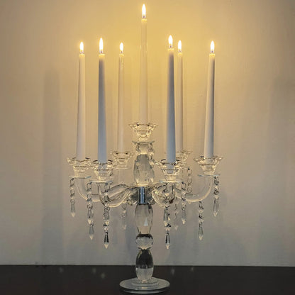 allgala Crystal Candle Holder - 7-Arm 14 Inch Crystal Taper Candlestick Candelabra - Centerpiece for Home Wedding Event and Party Festival