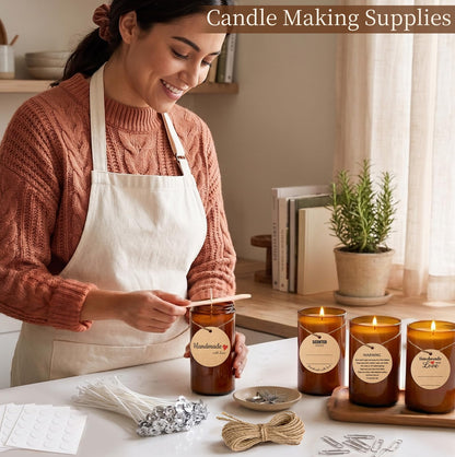 Candle Wicks for Candle Making Kit Supplies, 130 Pcs with 100 Cotton & 30 Crackling Wood Wicks for Soy Beeswax Candles, Holders & Stickers, Handmade Gifts Set (6 inch)