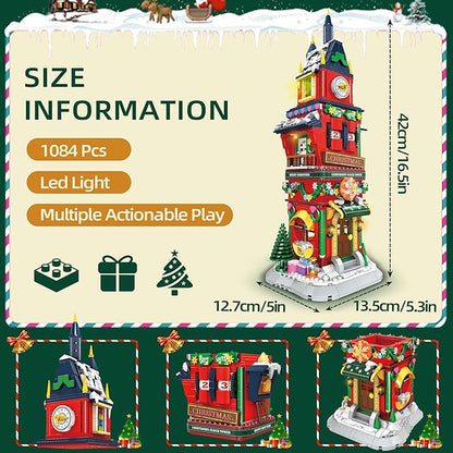 Christmas Countdown Tower House Building Toys - Lego-Compatible Christmas Village House Building Set with LED Light Countdown Clock Tower Christmas Festival Holiday Model Gift Idea for Adult Kids 6+