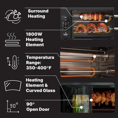 Electric Rotisserie Oven Brazilian Flame VOLTA | Vertical Countertop Grill with Auto-Rotating Skewers Shawarma Grill Machine Meat Kebab | Indoor Adjustable Temperature | 8lb Capacity | World Cup Grill