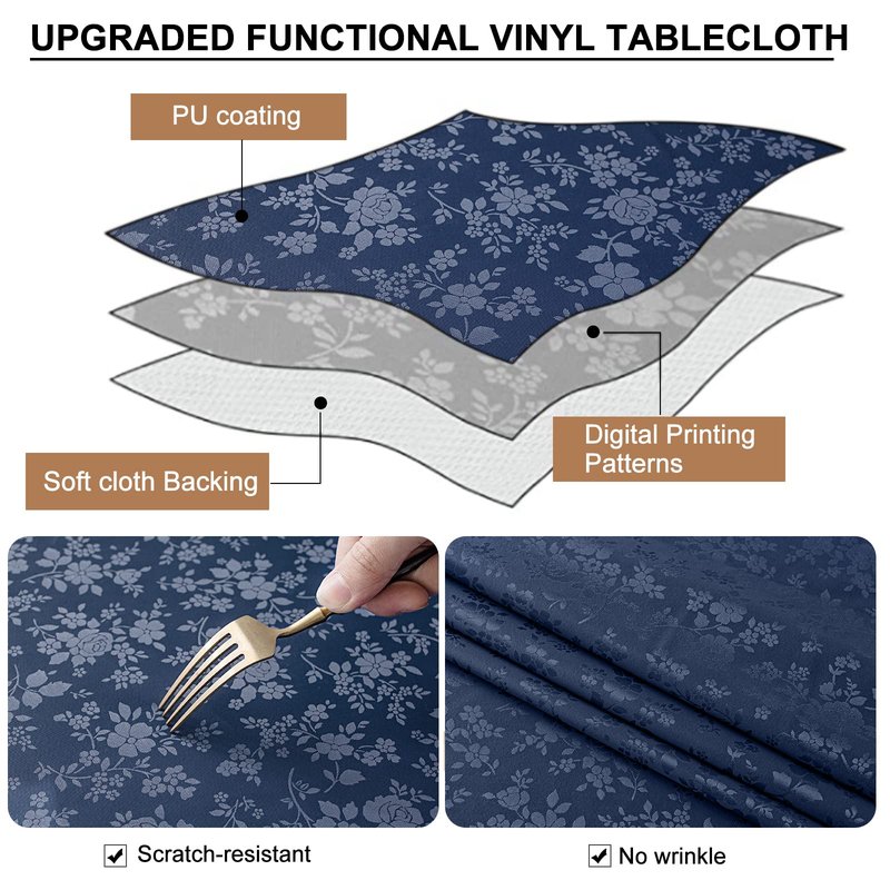 Smiry Rectangle Table Cloth, Waterproof Heavy Duty Vinyl Tablecloths, Wipeable Washable Table Cover for Kitchen and Dining Room (Navy Blue, 60" X 140")