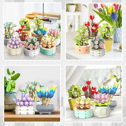 JMBricklayer Flowers Succulents Botanical Valentines Building Sets Plants Office Home Decor Succulents Bonsai Building Toys Creative Flowers Building Project for Adults Gifts Ideas for Girls Women