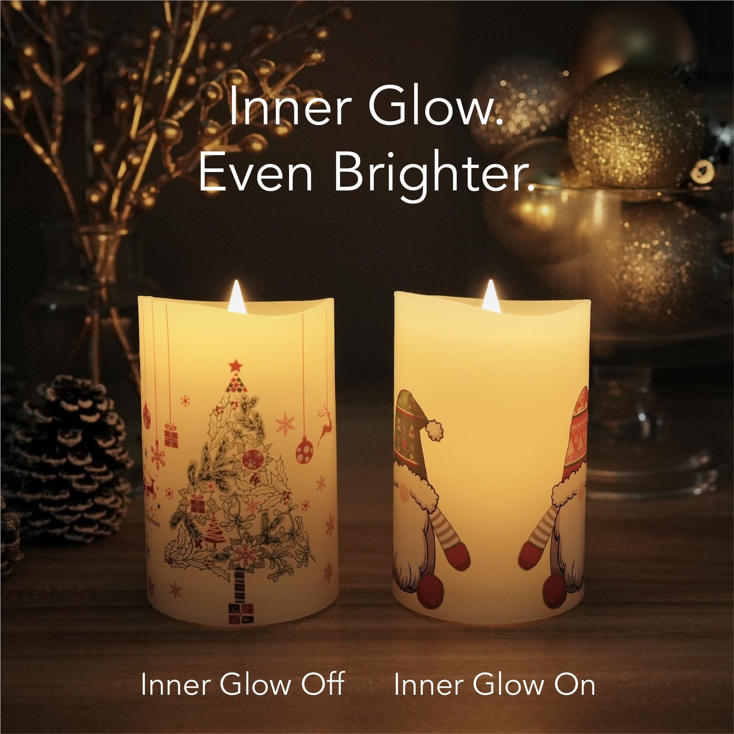Softflame Christmas Flameless Candles with Remote Control, 3"x 5"Battery Operated Flickering 3D Wick Real Wax Pillar Christmas Gift Tree Candle