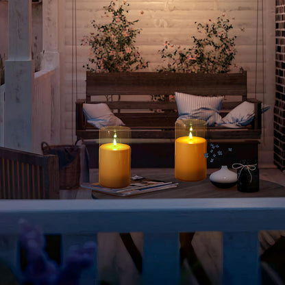 NICEME 7" x 4" Large Waterproof Outdoor Flameless Candles with Remote Control and Timer, Acrylic Outdoor Flickering Candles Battery Operated for Indoor Outdoor Lanterns Patio Porch, Long Lasting 2PCS