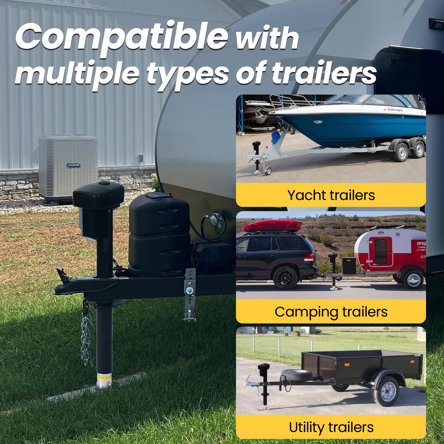 12V Electric Tongue Jack 5000lb A-Frame Heavy Duty Trailer Jack 18” Travel Add 4.5” with The Drop Foot & LED Light for Travel Trailer Camper, Protective Cover Included