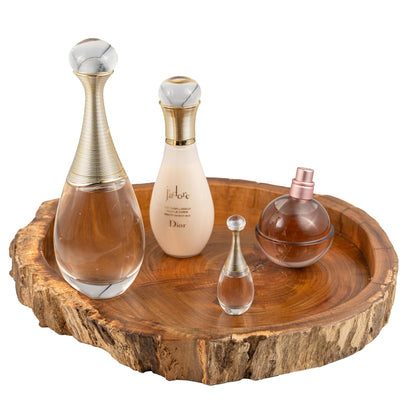 MINDUSO Irregular Shape Wood Trays, Natural Wooden Tray for Décor, Rustic Wooden Tray, Candle Holder Trays, Wood Tray for Home Décor, Size D(10.5") xH(1.2")