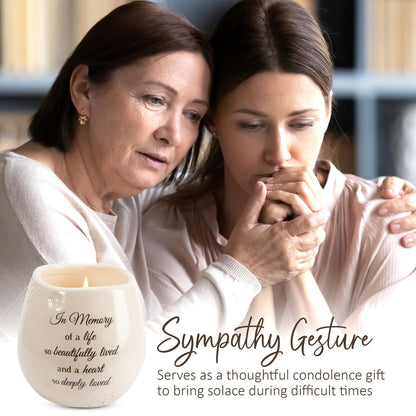 Pavilion 'In Memory, Beautifully Lived' 19178 - White Ceramic Candle with Soy Wax in a Delicate Floral Scent, Thoughtful Sympathy, Remembrance, and Condolence Gift - 8 Ounces