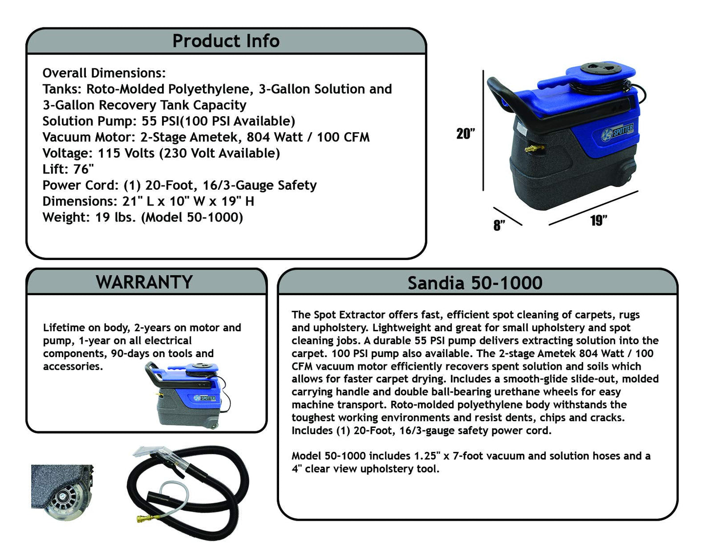 sandia Spotter 50-1000 Carpet Extractor