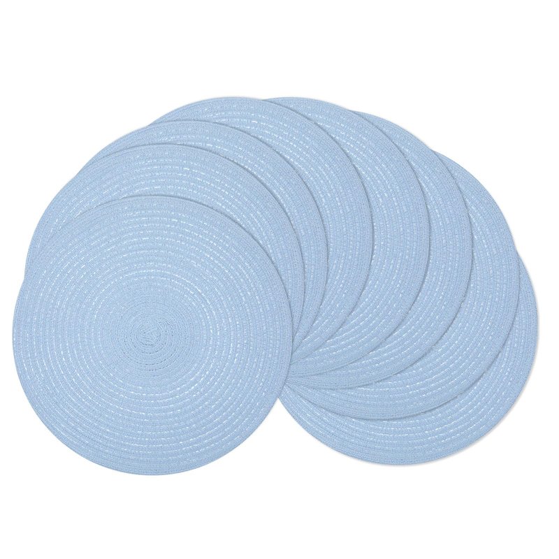 SHACOS Round Braided Placemats Set of 8 Washable 15 inch Round Non Slip Table Place Mats for Dining Tables Wedding Party Decor (Light Blue, 8)