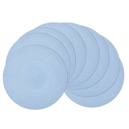 SHACOS Round Braided Placemats Set of 8 Washable 15 inch Round Non Slip Table Place Mats for Dining Tables Wedding Party Decor (Light Blue, 8)