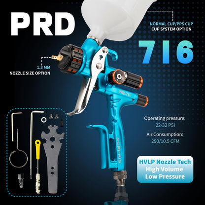PORPHIS HVLP Automotive Refinishing Spray Gun PRD-716 1.3mm Nozzle Paint Spray Gun, Blue