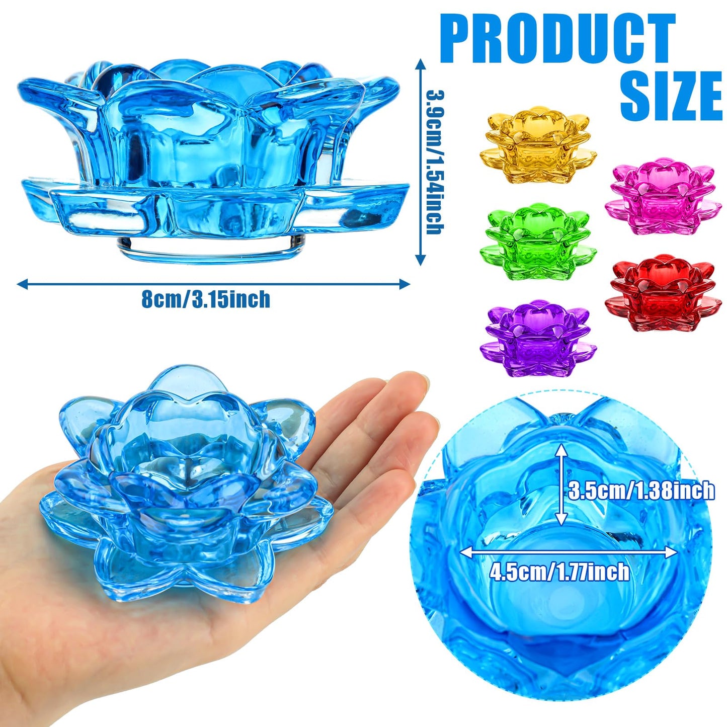 Dandat 6 Pcs Glass Lotus Tea Light Holder Diwali Lotus Candle Holder Crystal Tealight Candle Stand for Diwali Decor Table Centerpiece
