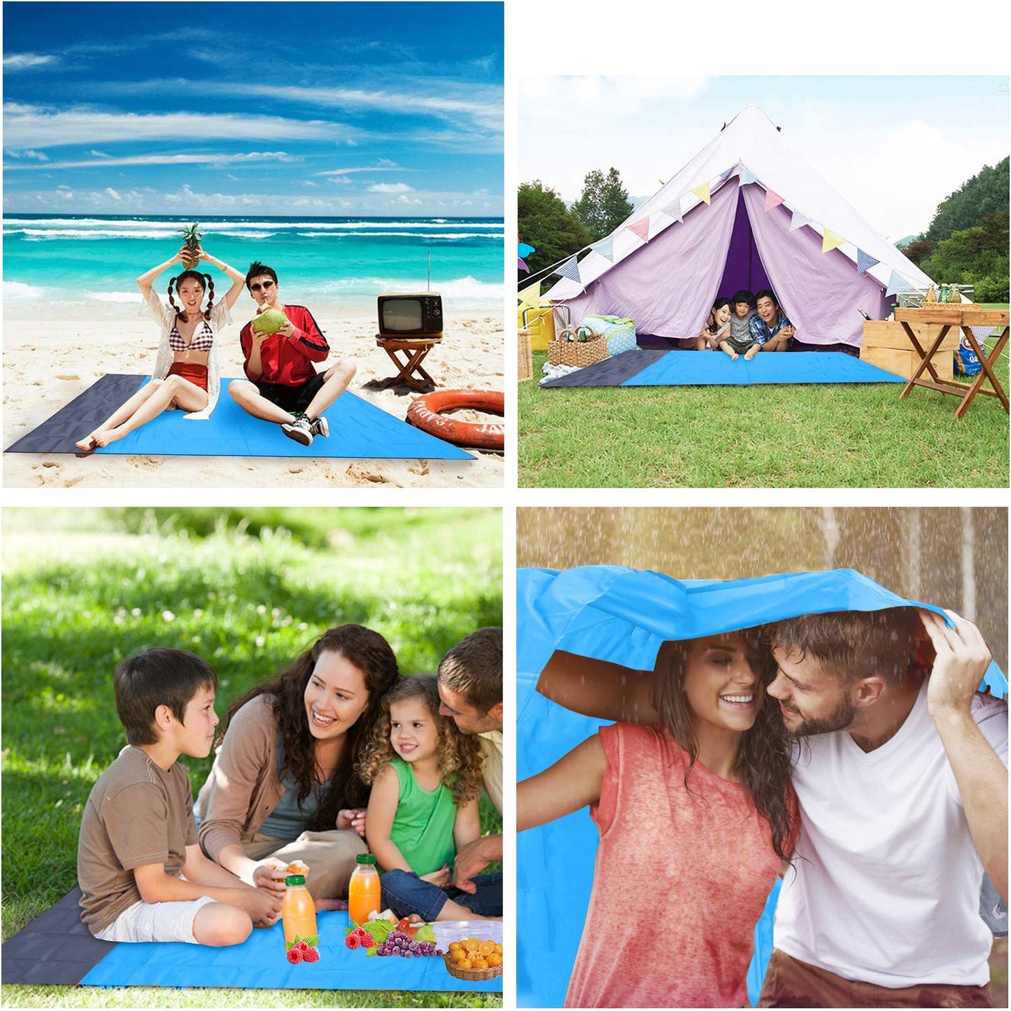 Turebest Beach Blanket 79 * 55inch, Compact Sand Proof and Waterproof Picnic Blanket, with Portable Storage Bag, Great for Outdoor Travel Camping Hiking Festival Park Sports