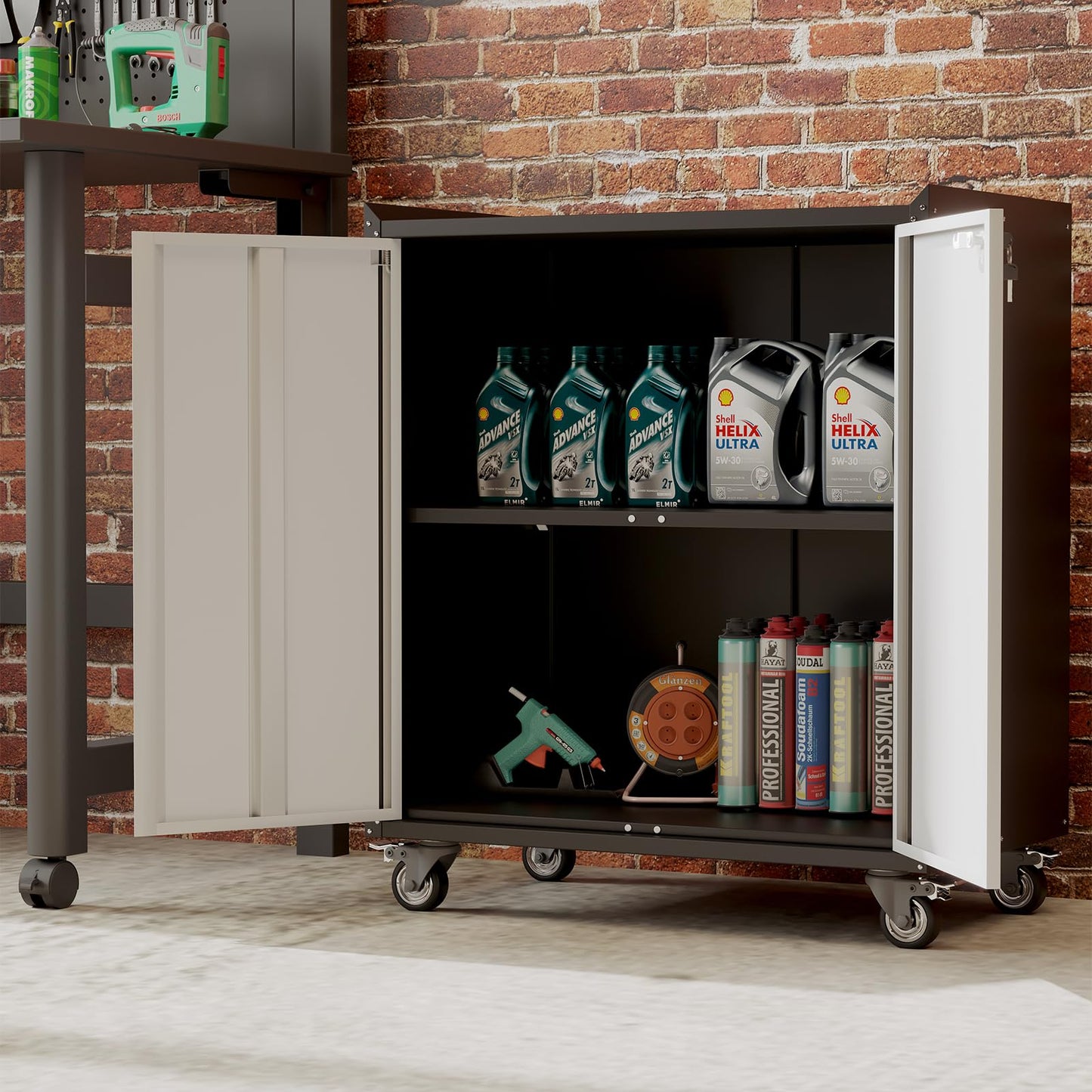 GAOMON 35" H Metal Locking Cabinet with Door, Garage Storage Cabinet with Adjustable Shelves, Rolling Lockable Steel Cabinets with Wheels & Desktop, Tool Cabinets for for Garden Office Home - Grey