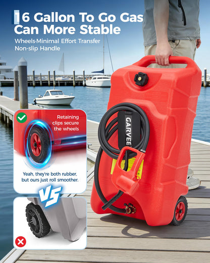 Garvee 16 Gallon Gas Can with Manual Pump, Fuel Tank Container with LE Fluid 10 FT Transfer Siphon Pump, Portable Diesel Gas Storage Caddy On Wheels for Car, ATV, Weeder, Boat, Tractor, Generator
