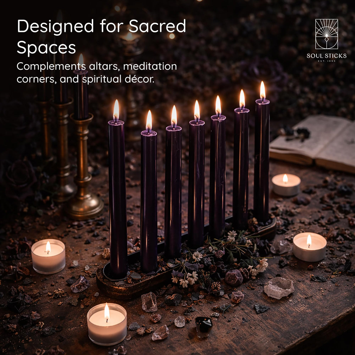 SOUL STICKS Protection Magic Spell Chime Taper Candles Deep Purple 20 Pack - Colored Unscented Chime Candles for Altar, Rituals, Ceremonies, Meditation Witchcraft Supplies, Wiccan, Candles Clearance