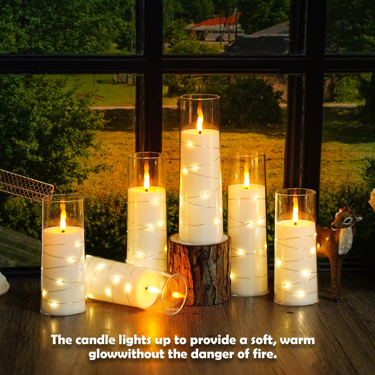 Sasigeiaa Flameless Candles with Embedded Star String - Battery Operated LED Candles, with Remote,12 White Flickering Candles for Christmas, Weddings, Home Decor & Party,(D 2.3"×H 5" 6" 7")