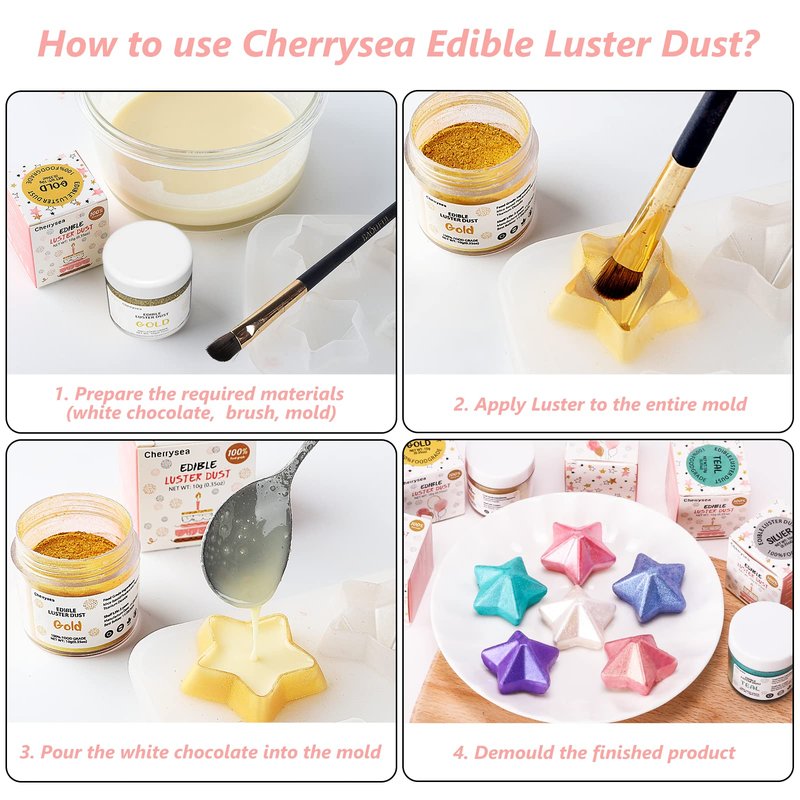 Pink Edible Luster Dust 10 Grams, Food Grade Cake Luster Dust Tasteless Dessert Dusting Powders for Baking Cherrysea Food Coloring Powder for Cupcakes, Cake Pops,Fondant,Chocolate, Candy