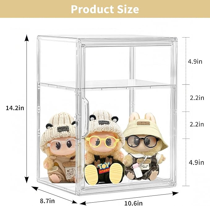 Attelite Large Clear Acrylic Display Case Shoe Storage Boxes With An Adjustable Divider2 Pack 2 Tiers Clear Plastic Stackable Storage Bins With Lids Display Acrylic Box With Magnetic Door
