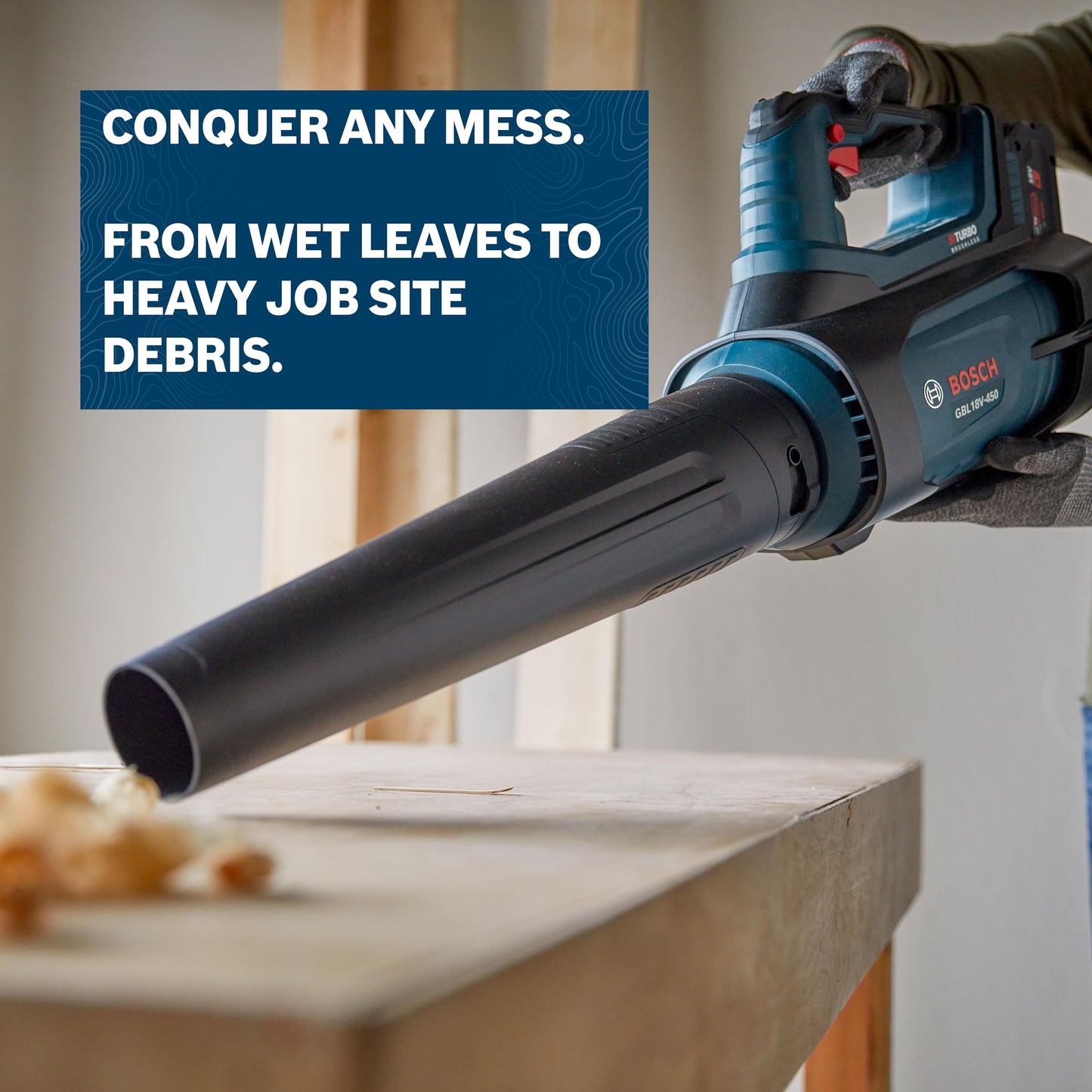 BOSCH GBL18V-450N 18V Brushless Cordless Leaf Blower, 450 CFM Jobsite Air Broom for Workshop & Yard Cleanup (Bare Tool)