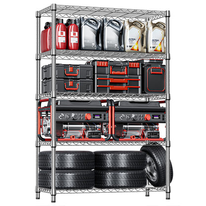 IZEUK 5-Tier Heavy Duty Metal Storage Shelving Unit (Chrome, 17.7" D x 47.2" W x 72.3" H, 1750 lbs Capacity), Adjustable Steel Wire Rack Shelf Organizer for Garage, Kitchen, Pantry, Basement, Laundry