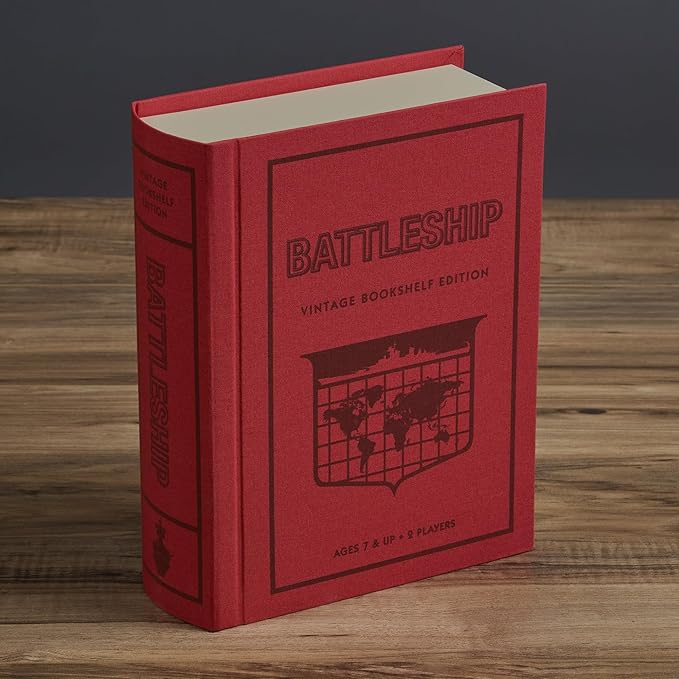WS Game Company Battleship Vintage Bookshelf Edition Naval War Game Fabric-Wrapped Book Box Folding Battle Cases Vintage Display Board Games for 2 Players Ages 7+