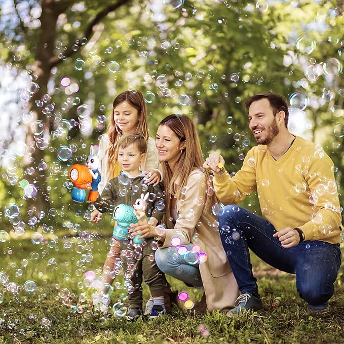 Bubble Guns for Toddlers2pcs Rabbit Bubble Machine for KidsAutomatic Bubble Blower with 10 Bubble SolutionsOutdoor Toys Easter Baskets Stuffers Gift for Age 3 4 5 6 7 8 Years Old Boys Girls