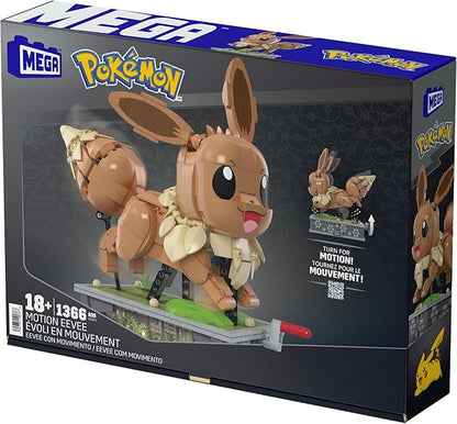 MEGA Pokémon Action Figure Building Set Motion Eevee with 1366 Pieces Turn Crank for Running Movement Build &amp Display Toy for Collectors