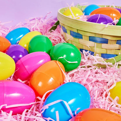 JOYIN 3.15" Easter Eggs, Fillable Plastic Eggs Empty Colorful Bright Eggshells with Hinge for Easter Hunt, Filling Treats, Party Favor, Basket Stuffers, Classroom Prize Supplies, 36PCS