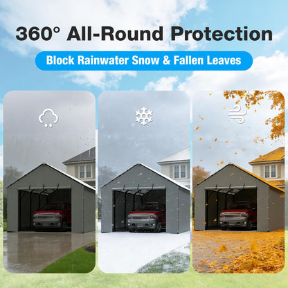 FLOUREE Metal Carport Zipper Door Replacement Fits 20'x16' 20'x20' 20'x25' 20'x26'Heavy Duty 220g PE Tarp, Waterproof UV Resistant Roll-Up Cover with Bungees, Gray (No Frame)