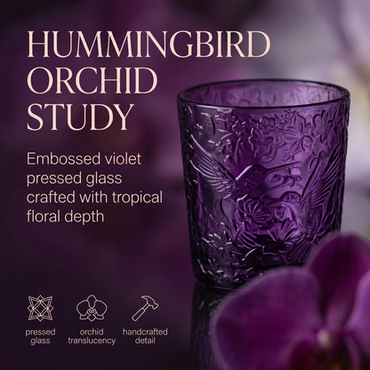 12 Pack Hummingbird Embossed Glass Candle Holders – Votive Tealight Holders with Patent Design, Decorative Embossed Glass Cups for Wedding Centerpieces, Parties, and Home Décor (Amethyst Bloom)