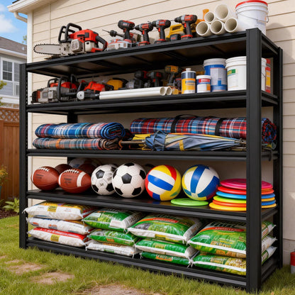 KLRFUA 5-Tier Garage Shelving Unit | Adjustable Garage Shelves, Storage Racks, 3,600-Pound Capacity, Dimensions: 84H x 61.88W x 23.88D, Metal Store Shelving, for Garage Storage (5T-84H*61.88W*23.88D)