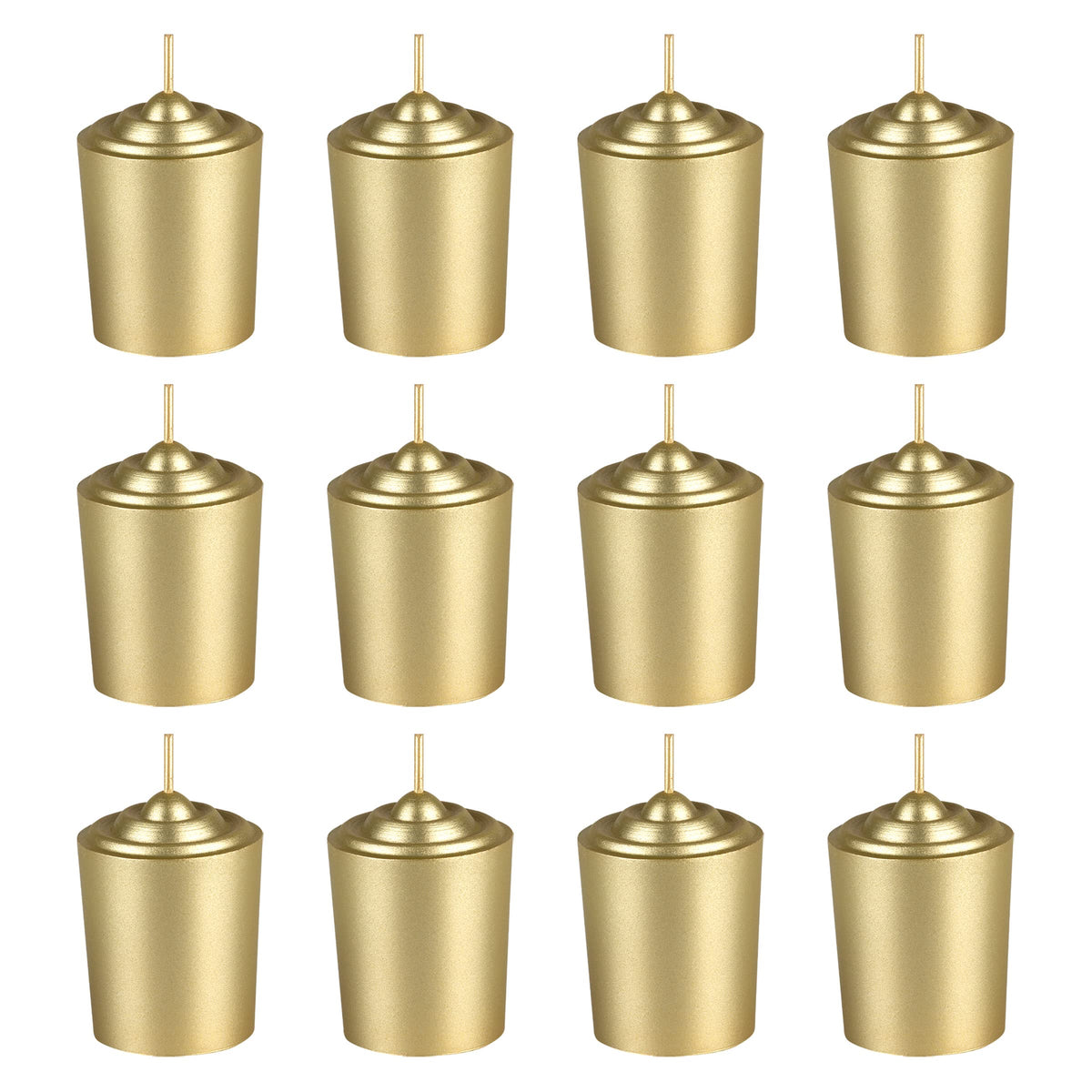 Mega Candles 12 pcs Unscented Gold Votive Candles, Hand Poured Wax Candle 15 Hours 1.5 Inch x 2.25 Inch, Home Décor, Wedding Receptions, Centerpieces, Occasions, Events, Meditations, Holders