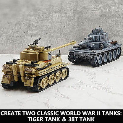 2 Piece Set of Building Block Toys 38T &amp Tiger Tank Building Sets(1000+ pcs)