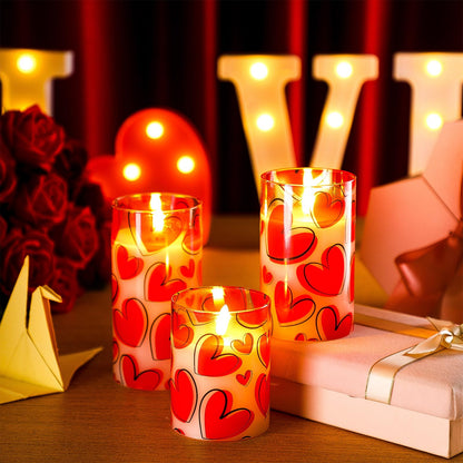 VIHOSE 3 Pcs Valentine LED Flameless Candles Romantic Heart Battery Operated Pillar Candles for Romantic Night Valentine's Day Gifts Proposal Anniversary Festival Gift Table Centerpiece Decor(Heart)